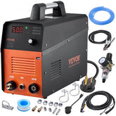 Black and orange Bostome 50Amp plasma cutter with cables, regulator, and accessories displayed.