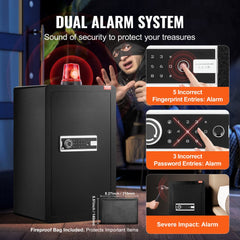 Black Bostome 4.0 cu.ft safe box with single door, keypad, fingerprint scanner, and alarm light.