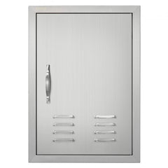 Stainless steel BBQ access door measuring 17"x24" with reversible design and zinc alloy handles.