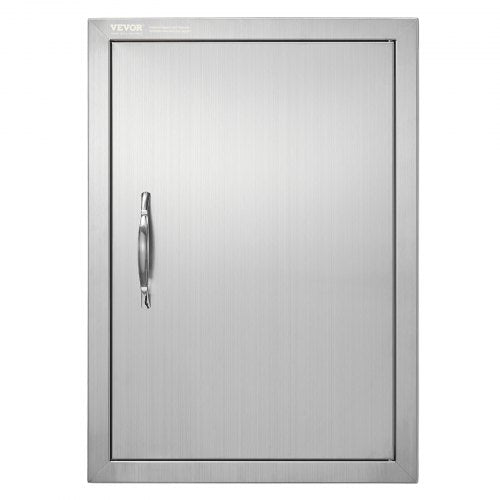 Stainless steel BBQ access door measuring 18x24 inches with a reversible design and ergonomic handles.