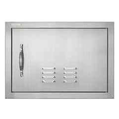 Stainless steel BBQ access door measuring 20"x14" with ergonomic handles and louvered vents.