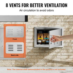 Stainless steel BBQ access door measuring 20"x14" with reversible hinges and ergonomic handles.