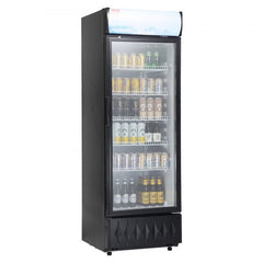 Bostome 12.2 Cu.Ft commercial beverage refrigerator with glass door and adjustable shelves.