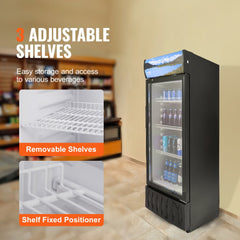Bostome 6.8 Cu.Ft commercial beverage refrigerator with glass door and adjustable shelves.