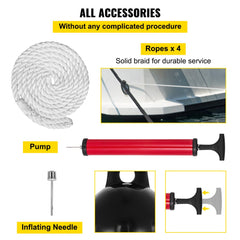 Black vinyl ribbed boat fenders, 8.5"x27", in a 4-pack for dock protection.