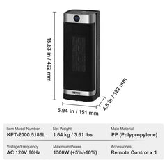 Bostome 1500W ceramic space heater with remote control and safety features in a compact design.