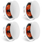 Four white 8-inch ceiling speakers with orange woofers and paintable grilles.
