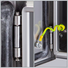 Stainless steel electrical enclosure box measuring 16x16x8 inches with IP66 rating.