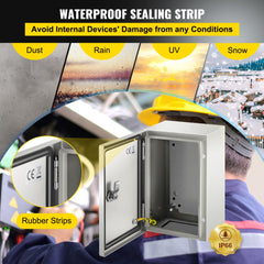 Bostome NEMA 4X steel electrical box, 12x8x6 inches, with waterproof features and secure lock.