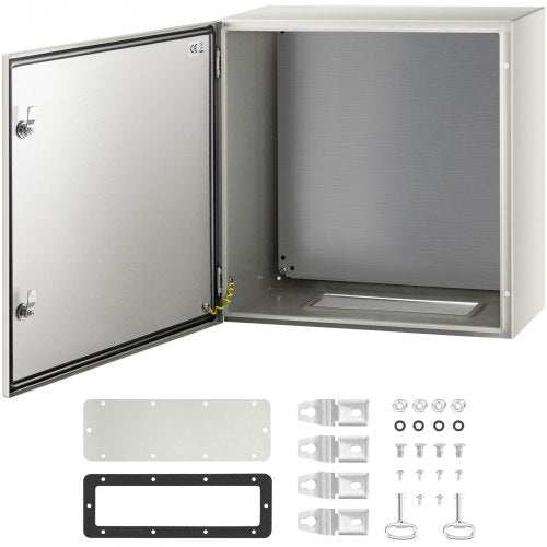 Bostome NEMA 4X steel electrical enclosure box, 24x24x12 inches, with lockable design and backplate.