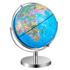 Bostome 13" rotating world globe with time zone dial on a stable metal stand and ABS material.