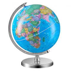 8-inch rotating world globe on metal stand with time zone dial for kids' education.