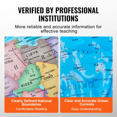 8-inch rotating world globe with time zone dial, showing clear political boundaries and ocean currents.