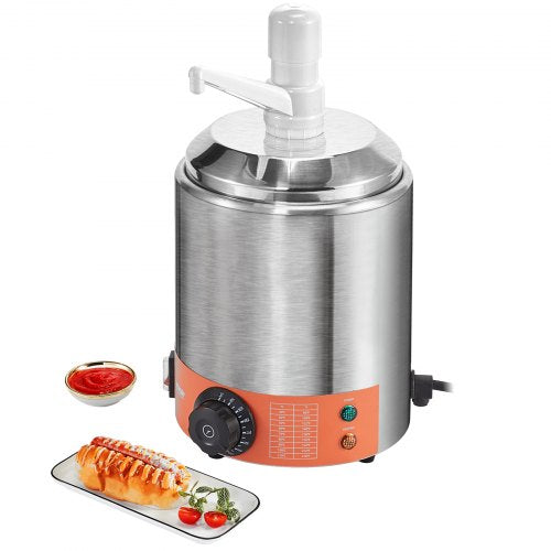 Bostome electric cheese sauce warmer with a 2.3 Qt pump dispenser and stainless steel design.