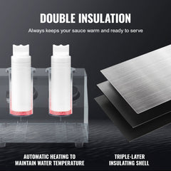 Bostome commercial cheese sauce warmer with double bottles and adjustable temperature range.