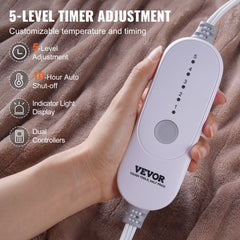 Bostome Queen heated blanket in beige with dual controls and soft flannel material.