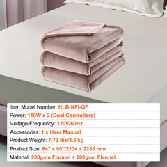 Bostome Queen heated blanket in beige with dual controls and soft flannel fabric.