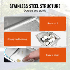 Stainless steel utility sink with a single bowl, adjustable legs, and a 360° faucet.