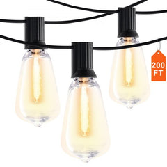 200-foot waterproof LED outdoor string lights with 100 shatterproof ST38 bulbs.