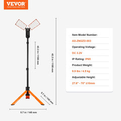 Bostome 2500lm LED work light with adjustable tripod, rechargeable battery, and remote control.
