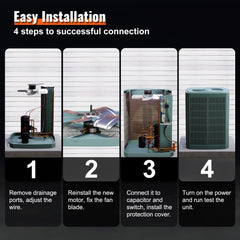 Bostome 1/4 HP condenser fan motor with 1100 RPM and reversible rotation for efficient cooling.