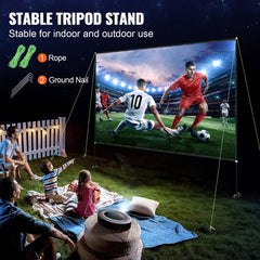 180-inch portable outdoor projector screen with stand, 4K HD, 16:9 aspect ratio.