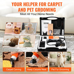 Electric carpet trimmer with adjustable speed, precision blades, and ergonomic wooden handle.