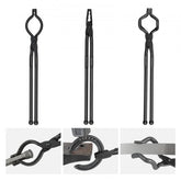Bostome 18" blacksmith tongs set with V-Bit, Wolf, and ZV jaws made of carbon steel.