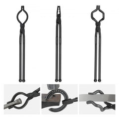 Bostome 18" blacksmith tongs set with V-Bit, Wolf, and ZV jaws made of carbon steel.