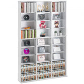 White media storage cabinet with nine adjustable shelves for CDs and DVDs.