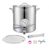 Bostome 5 gallon stainless steel brew kettle with tri-ply bottom and built-in thermometer.