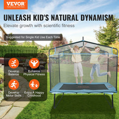 6ft kids trampoline with safety net and gymnastics bar set up outdoors on grass