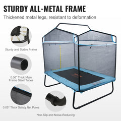 6ft kids trampoline with sturdy all-metal frame, safety net, and gymnastics bar.