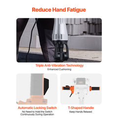 Bostome 2100W demolition jack hammer with two chisels and T-shaped handle for stability.
