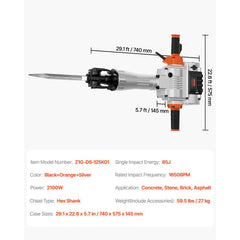 Bostome 2100W Demolition Jack Hammer with two chisels and a T-shaped handle for stability.