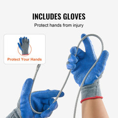 Galvanized Bostome carbon steel wire rope, 1/4" thick, 250 ft long with 7x19 strands.