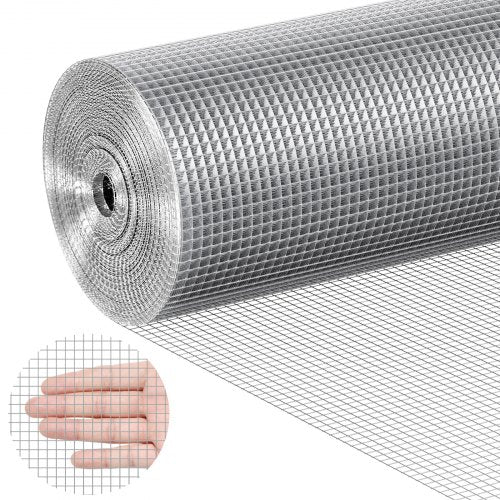 Rolled 1/4-inch galvanized hardware cloth, 36in x 100ft, 23 gauge, with inset showing mesh detail.