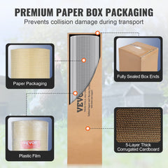 Infographic showing premium five-layer cardboard packaging for hardware cloth, with plastic film, paper, and sealed ends.