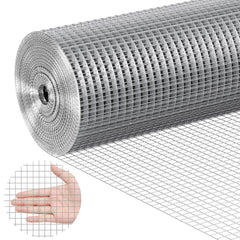 A roll of 1/2-inch 19-gauge galvanized hardware cloth, 36 inches by 50 feet, with a hand showing mesh size.