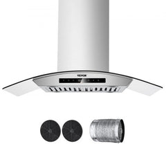 Bostome 36" stainless steel wall mount range hood with gesture control and accessories visible