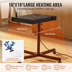 16x16 inch flash dryer with 1800W steel element on adjustable stand for screen printing.