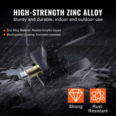 Bostome black entry lever door handle with a keyed locking function and reversible design.