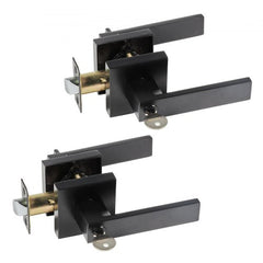 Bostome black entry lever door handle set with keyed locking, reversible design, and sleek finish.