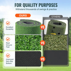 5x4ft golf hitting mat with realistic turf, non-slip bottom, and six holes for rubber tees.