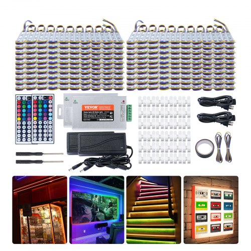Bostome 400PCS RGB LED Storefront Lights in a 207ft length with waterproof design and adhesive backing.