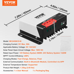 Bostome 50A MPPT Solar Charge Controller with Bluetooth, suitable for 12V/24V systems.