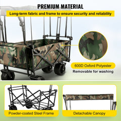 Bostome collapsible folding wagon in camouflage with heavy-duty frame and spacious interior.