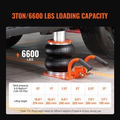 Bostome 3 Ton Pneumatic Air Jack with heightened column, adjustable from 8.1 to 14.3 inches.