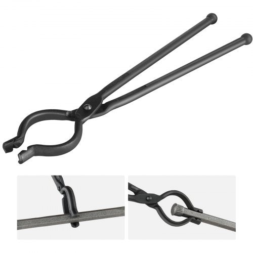 Bostome 18” V-Bit blacksmith tongs with carbon steel jaws and ergonomic handles for secure grip.