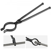 Bostome 18” V-Bit blacksmith tongs with carbon steel jaws and ergonomic handles for secure grip.